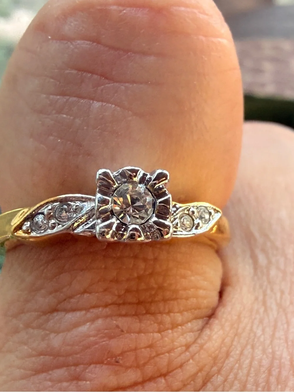 Classic Two-Tone Floral Clear Stone Accent Ring